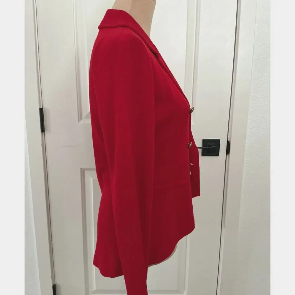 Gianni Bini Women’s M Red Wool Blend Double Breasted Gold Button Blazer